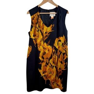 Tabitha Anthropologie Firebloom‎ Sheath Dress Size 14 Black Orange Witchy